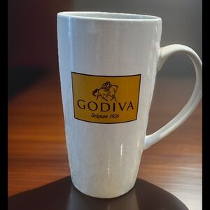 Godiva Belgium Chocolate 1926 Tall Ceramic Mug Iconic Gold and White Logo 16oz